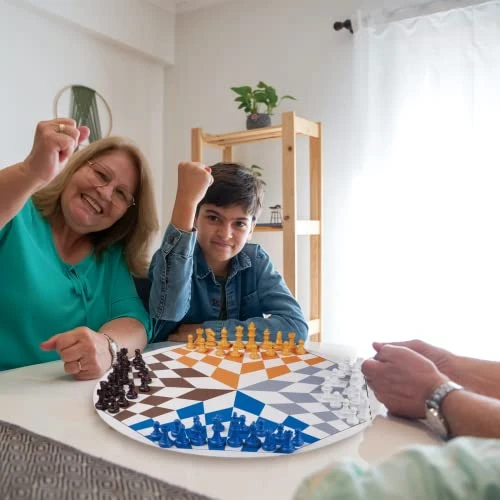 Three Or Four Players Chess Set:A Leather Game Mat + 4 Packs Of Pieces (64 Pieces) + 1 Game Manual + A Drawstring Storage Bag. A Strategy Chess Game For 2-4 Players 7 Three Or Four Players Chess Set:A Leather Game Mat + 4 Packs Of Pieces (64 Pieces) + 1 Game Manual + A Drawstring Storage Bag. A Strategy Chess Game For 2-4 Players - Image 5