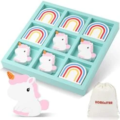 HOMEnSTAR Unicorn Rainbow Tic Tac Toe Game, Wooden Unicorn Gift For Girls, Cute Candy-Color Unicorn Board Game For Unicorn Themed Party Décor