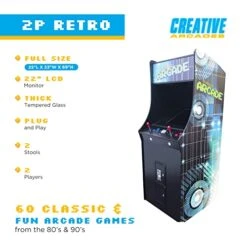 Creative Arcades Full Size Stand-Up Commercial Grade Arcade Machine, 2 Player, 60 Games, 22" LCD Screen, 2 Sanwa Joysticks, Trackball, 2 Stools Included, 3 Year Warranty -Play Nest Game 41I0RvpeUHL