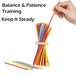 ATOSHP Pick Up Sticks And Jacks Game With Ball, 12 Metal Jax And 60Pcs Wooden Sticks With Storage Box -Play Nest Game 41QcGlECJnL