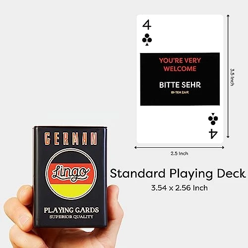LINGO Playing Cards In Tin Box | Sturdy Travel Case | Language Learning Game Set With Useful Phrases | Fun Visual Flashcard Deck To Increase Vocabulary And Pronunciation Skills (German) 5 LINGO Playing Cards In Tin Box | Sturdy Travel Case | Language Learning Game Set With Useful Phrases | Fun Visual Flashcard Deck To Increase Vocabulary And Pronunciation Skills (German) - Image 3