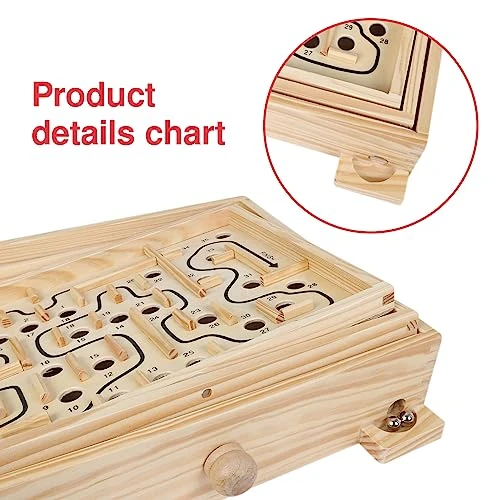 GOTHINK Wooden Labyrinth Game, Mable Ball Tilt Maze Board Game,Table Balance Game And Toy For Kids And Adults 7 GOTHINK Wooden Labyrinth Game, Mable Ball Tilt Maze Board Game,Table Balance Game And Toy For Kids And Adults - Image 5