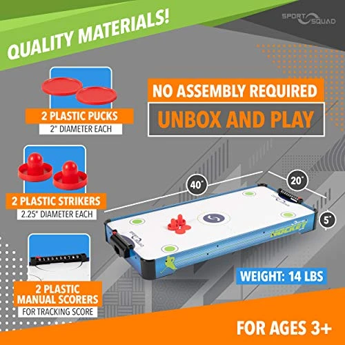 JOOLA Sport Squad HX40 40 Inch Table Top Air Hockey Table For Kids And Adults - Electric Motor Fan - Includes 2 Pushers And 2 Air Hockey Pucks - Great For Playing On The Floor, Tabletop, Or Dorm Room 4 JOOLA Sport Squad HX40 40 Inch Table Top Air Hockey Table For Kids And Adults - Electric Motor Fan - Includes 2 Pushers And 2 Air Hockey Pucks - Great For Playing On The Floor, Tabletop, Or Dorm Room - Image 2