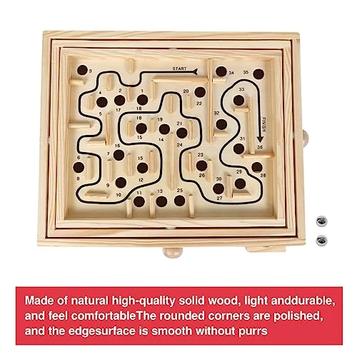GOTHINK Wooden Labyrinth Game, Mable Ball Tilt Maze Board Game,Table Balance Game And Toy For Kids And Adults 5 GOTHINK Wooden Labyrinth Game, Mable Ball Tilt Maze Board Game,Table Balance Game And Toy For Kids And Adults - Image 3