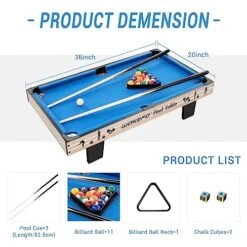 Mini Pool Table Top Games: 36-Inch Tabletop Billiards Table Set With 16 Pool Balls, 2 Cues, 1 Triangle Rack, 2 Chalks & 1 Table Brush, Portable Pool Games For Kids, Children,Dog,Cat,Pet, Family Game 8 Mini Pool Table Top Games: 36-Inch Tabletop Billiards Table Set With 16 Pool Balls, 2 Cues, 1 Triangle Rack, 2 Chalks & 1 Table Brush, Portable Pool Games For Kids, Children,Dog,Cat,Pet, Family Game -Play Nest Game 517kznTXxEL