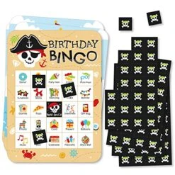 Big Dot Of Happiness Pirate Ship Adventures - Picture Bingo Cards And Markers - Skull Birthday Party Bingo Game - Set Of 18