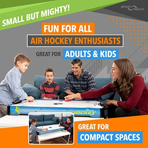JOOLA Sport Squad HX40 40 Inch Table Top Air Hockey Table For Kids And Adults - Electric Motor Fan - Includes 2 Pushers And 2 Air Hockey Pucks - Great For Playing On The Floor, Tabletop, Or Dorm Room 3 JOOLA Sport Squad HX40 40 Inch Table Top Air Hockey Table For Kids And Adults - Electric Motor Fan - Includes 2 Pushers And 2 Air Hockey Pucks - Great For Playing On The Floor, Tabletop, Or Dorm Room