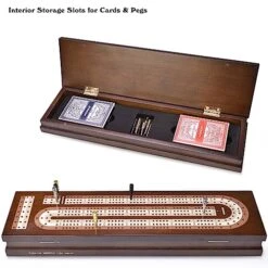 AMEROUS Wooden Cribbage Board Game Set With Magnetic Lock - Metal Pegs - 2 Playing Cards - Continuous 3 Track Board - Larger Storage Area - Instructions, Travel Portable Cribbage Game Sets For Family -Play Nest Game 51BxjciaaNL