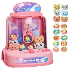 Mini Claw Machine For Kids，Electronic Dispenser Arcade Game Toys,Kids Vending Pink Machines With 6 Dolls 10 Capsule Toys, Grabber Plush,Adjustable Sounds And Music, Gifts For Girls Adults