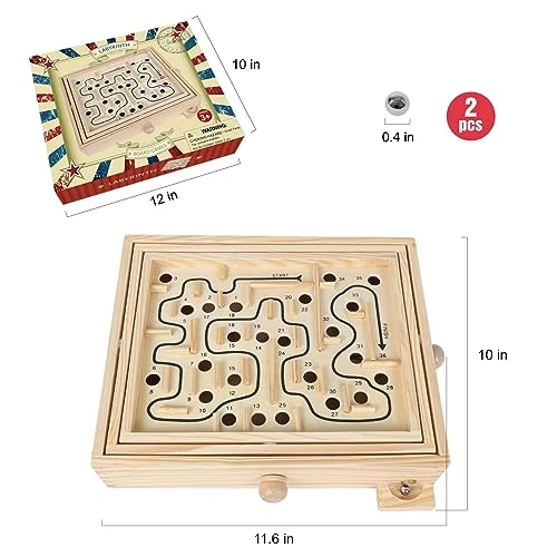 GOTHINK Wooden Labyrinth Game, Mable Ball Tilt Maze Board Game,Table Balance Game And Toy For Kids And Adults 4 GOTHINK Wooden Labyrinth Game, Mable Ball Tilt Maze Board Game,Table Balance Game And Toy For Kids And Adults - Image 2