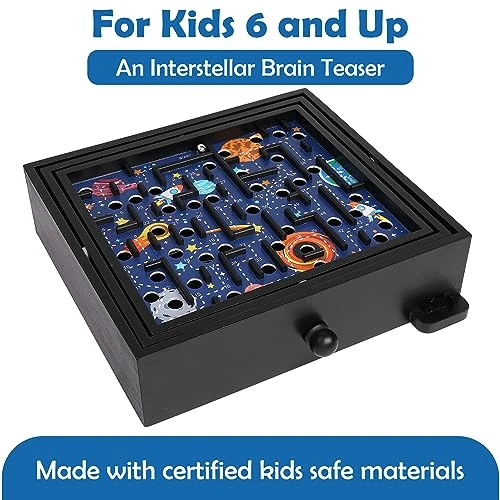 STERLING Games Wooden Labyrinth Space Shuttle Theme Tilt Maze Game With Marble Ball And 60 Waypoints For 6 Years Up, 13.5" X 13" Board 5 STERLING Games Wooden Labyrinth Space Shuttle Theme Tilt Maze Game With Marble Ball And 60 Waypoints For 6 Years Up, 13.5" X 13" Board - Image 3