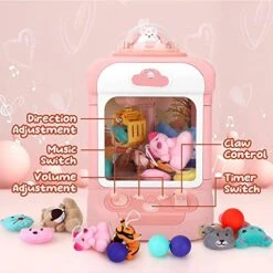 HOUKAI Candy Claw Machine For Kids, With 20 Mini Plush Toys And 10 Gashapons Claw Machine Toy Adjustable Sounds And Music Small Vending Machine, Electronic Arcade Claw Game,Pink -Play Nest Game 51O2lDHlKSL
