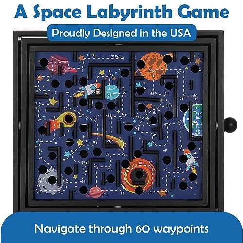 STERLING Games Wooden Labyrinth Space Shuttle Theme Tilt Maze Game With Marble Ball And 60 Waypoints For 6 Years Up, 13.5" X 13" Board 4 STERLING Games Wooden Labyrinth Space Shuttle Theme Tilt Maze Game With Marble Ball And 60 Waypoints For 6 Years Up, 13.5" X 13" Board - Image 2