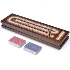 AMEROUS Wooden Cribbage Board Game Set With Magnetic Lock - Metal Pegs - 2 Playing Cards - Continuous 3 Track Board - Larger Storage Area - Instructions, Travel Portable Cribbage Game Sets For Family -Play Nest Game 51eDR9fmWPL
