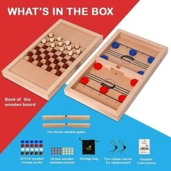 Kiditos 2-in-1 Fast Sling Puck & Checkers Game Set, Table Games For Kids, Families, And Friends, Indoor & Outdoor Minute To Win It Games, Handcrafted Wood Toys, Portable Family Game Night Hockey Game -Play Nest Game 51ec02aYsFL