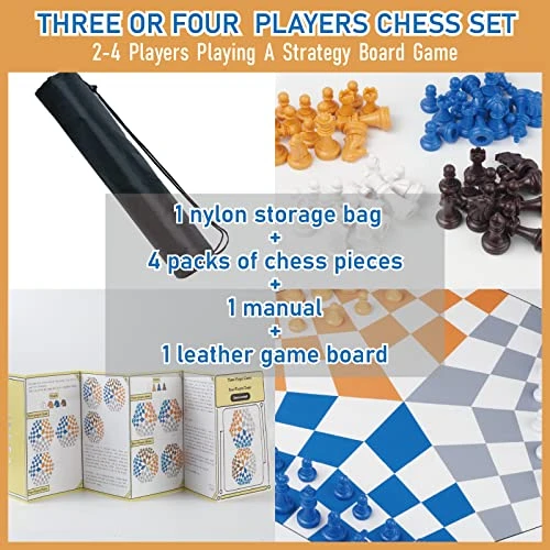 Three Or Four Players Chess Set:A Leather Game Mat + 4 Packs Of Pieces (64 Pieces) + 1 Game Manual + A Drawstring Storage Bag. A Strategy Chess Game For 2-4 Players 5 Three Or Four Players Chess Set:A Leather Game Mat + 4 Packs Of Pieces (64 Pieces) + 1 Game Manual + A Drawstring Storage Bag. A Strategy Chess Game For 2-4 Players - Image 3