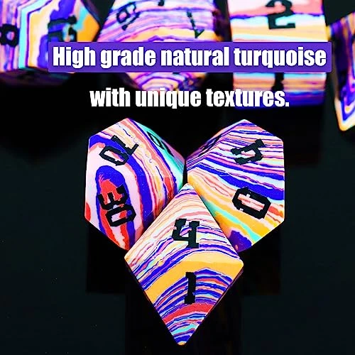Rainbow Turquoise DND Dice Set Sharp Edge Stone Handmade 7 Accessories Dice For Dungeons And Dragons TTRPG Games Multi-Sided RPG Polyhedral Dice Roleplaying Games Shadowrun Pathfinder MTG 6 Rainbow Turquoise DND Dice Set Sharp Edge Stone Handmade 7 Accessories Dice For Dungeons And Dragons TTRPG Games Multi-Sided RPG Polyhedral Dice Roleplaying Games Shadowrun Pathfinder MTG - Image 4