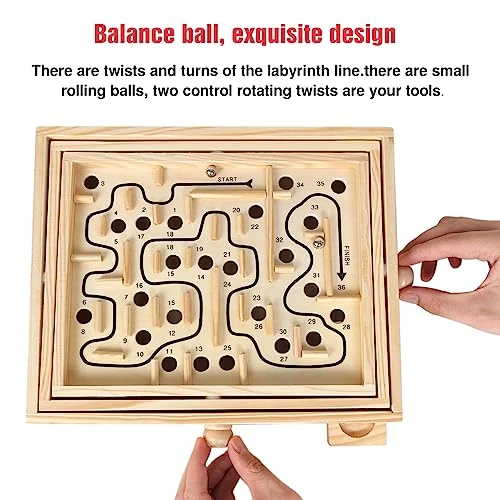 GOTHINK Wooden Labyrinth Game, Mable Ball Tilt Maze Board Game,Table Balance Game And Toy For Kids And Adults 8 GOTHINK Wooden Labyrinth Game, Mable Ball Tilt Maze Board Game,Table Balance Game And Toy For Kids And Adults - Image 6