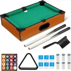 Shappy Mini Pool Table And Billiard Set Small Cats Billiards Game With 16 Balls 2 Billiard Sticks 6 Chalk Cube 6 Pool Cue Tip 1 Brush 1 Triangle Tabletop Portable Billiards For Home Office Desk Games