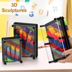 Hacaroa 3 Pack 3D Pin Art Toy, Rainbow Plastic Pin Art Board Sculpture Toy, Pin Impression Hand Mold Needle Toy For Kids, Adults, Home, Office Decoration, 3 Sizes -Play Nest Game 51rabSrehOL