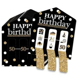 Big Dot Of Happiness Adult 50th Birthday - Gold - Birthday Party Game Pickle Cards - Pull Tabs 3-in-a-Row - Set Of 12