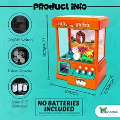 Bundaloo Claw Machine For Kids - Baseball Themed Miniature Candy Grabber With 3 Small Baseball Toys, 30 Reusable Tokens - Electronic Prize Dispenser Toy Party Game For Children -Play Nest Game 51x4qWMuVUL