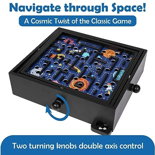 STERLING Games Wooden Labyrinth Space Shuttle Theme Tilt Maze Game With Marble Ball And 60 Waypoints For 6 Years Up, 13.5" X 13" Board 7 STERLING Games Wooden Labyrinth Space Shuttle Theme Tilt Maze Game With Marble Ball And 60 Waypoints For 6 Years Up, 13.5" X 13" Board - Image 5